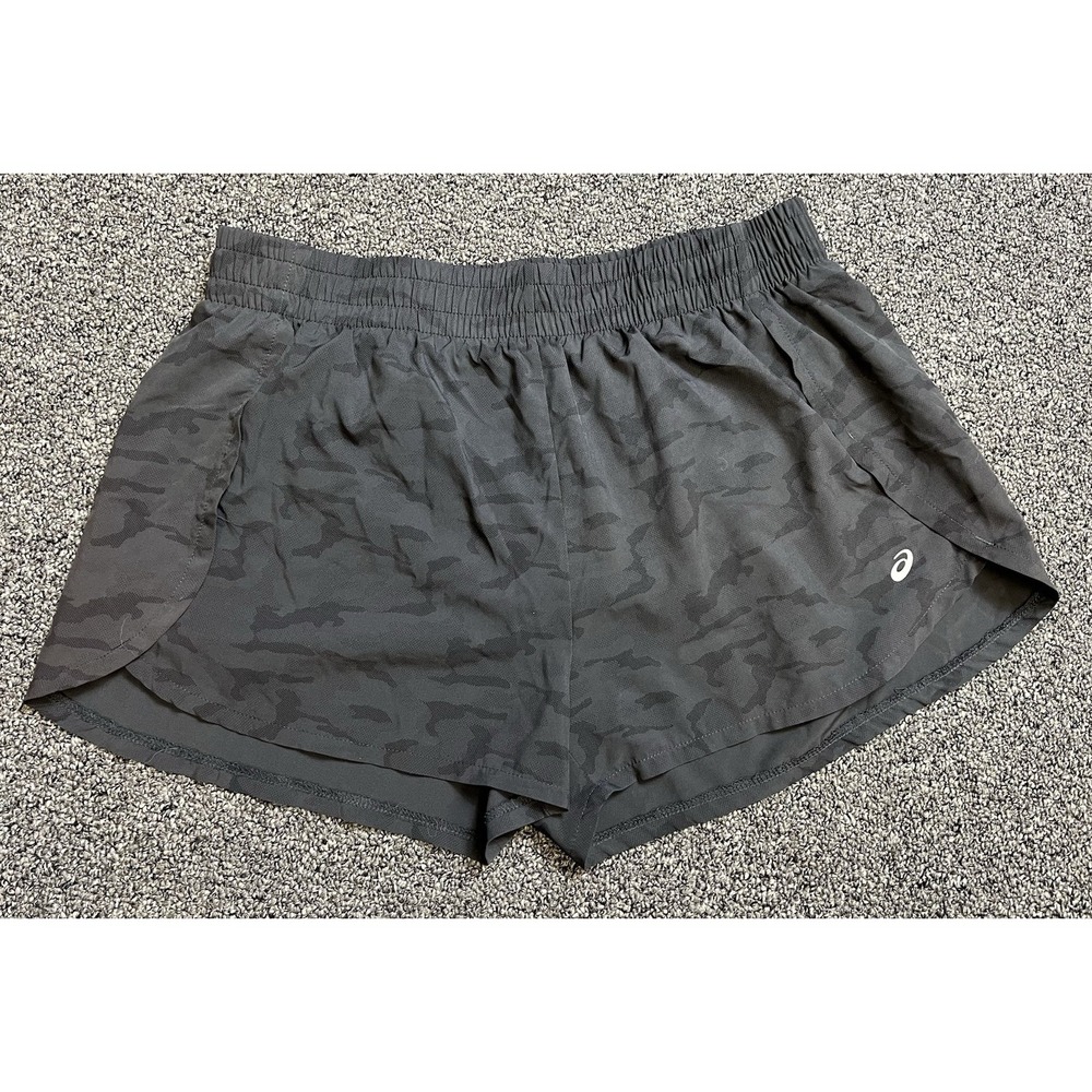 Asics Womens Running Shorts Grey/Black Camo XL Lightweight short shorts